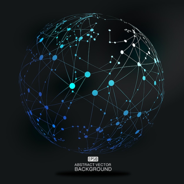 Vetor links de ponto e linha formam o fundo da tecnologia de esfera luminescente