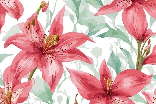 Papel De Parede Sem Costura Com Flores De Lilly Vermelho E Amarelo