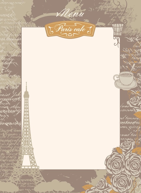 Lista de menu com a torre eiffel e rosas