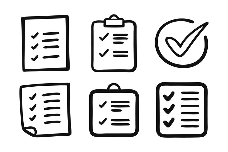 Vetor lista de verificação conjunto de ícones relacionados com a pesquisa ou o relatório ilustração de vetor plano isolado em fundo branco