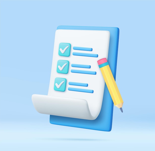 Lista de verificação de gerenciamento de tarefas de clipboard de papel 3D