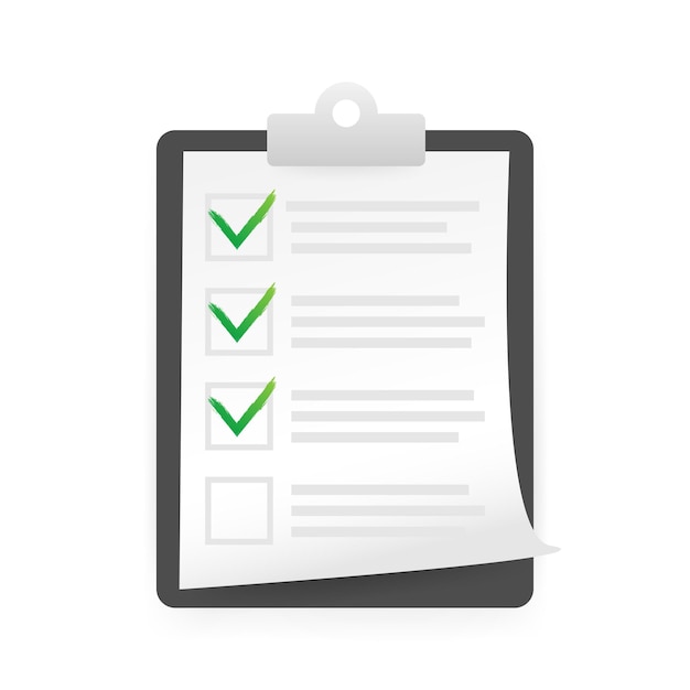 Lista de verificação em estilo simples Ilustração de estoque vetorial Ícone de marca de seleção Ilustração de design plano Documento de lista de verificação