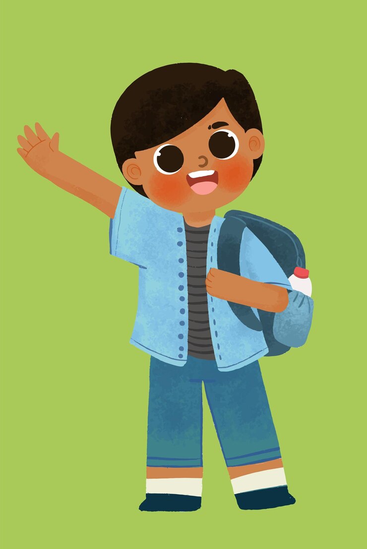 Vetor little blue com camisa azul e mochila