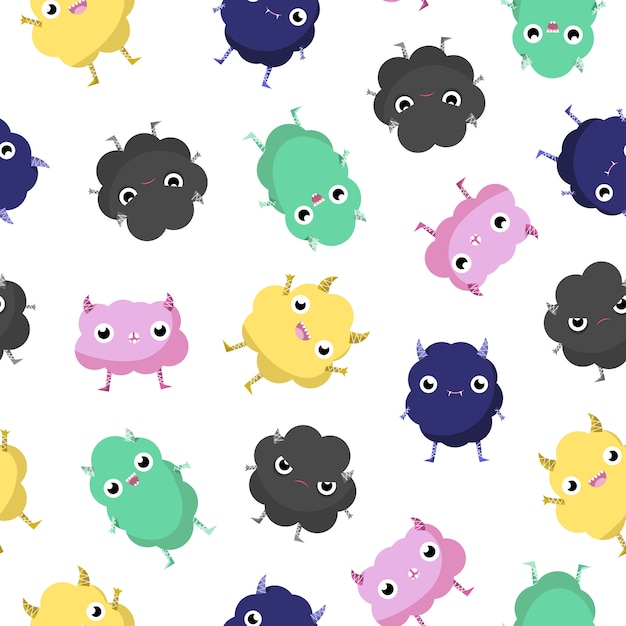 Little cloud monsters seamless pattern