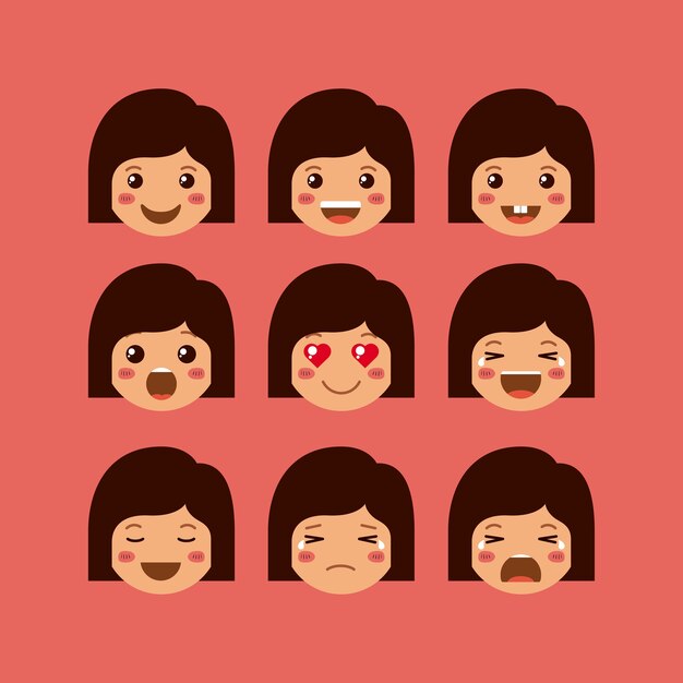 Little girls emoticon definir personagens de kawaii