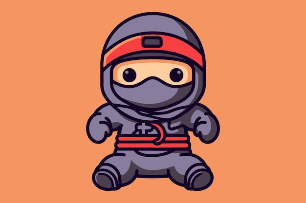 Little Ninja Shinobi Criativo Único Mascote Logo Tshirt Sublimação Modelo de Design de Vetor