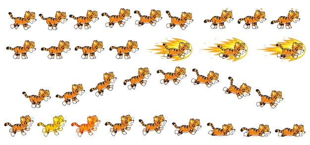 Vetor little tiger game sprites