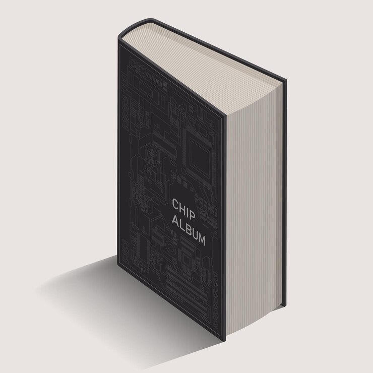Vetor livro científico sobre a mesa ilustração vetorial de livro de catálogo de chips realista