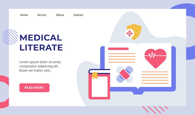 Livro de alfabetização médica, estudo clínico, campanha científica para página inicial da página inicial do website