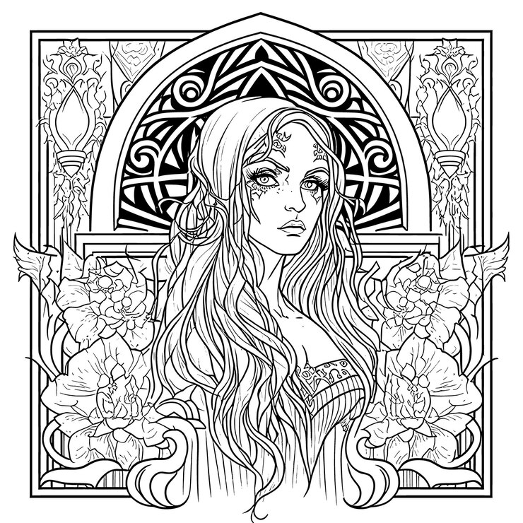 Vetor livro de colorir a imagem de uma princesa com um lindo zentangle de princesa desenhada à mão e estilo mandala