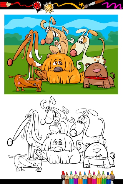 Livro de colorir animado para cães bonitos