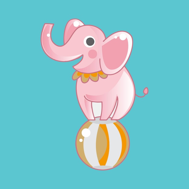 Vetor livro de colorir circo palhaço carnaval criança, elefante rosa pisando a bola elementos, animais, elemen