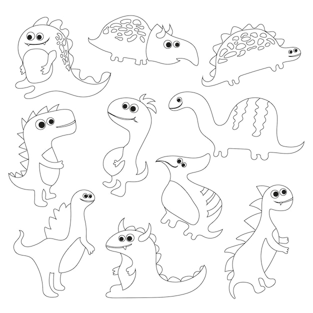 Ilustração Vetorial Livro Colorir Com Coleção Desenhos Animados Dinossauro  imagem vetorial de dualoro© 180405852