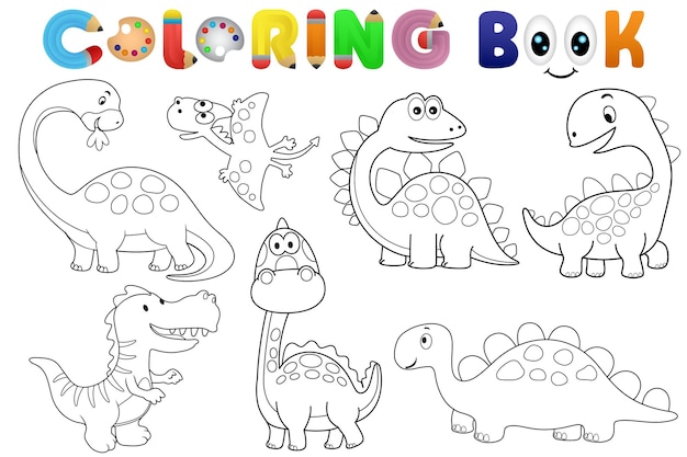 conjunto de dinossauros de desenhos animados para colorir