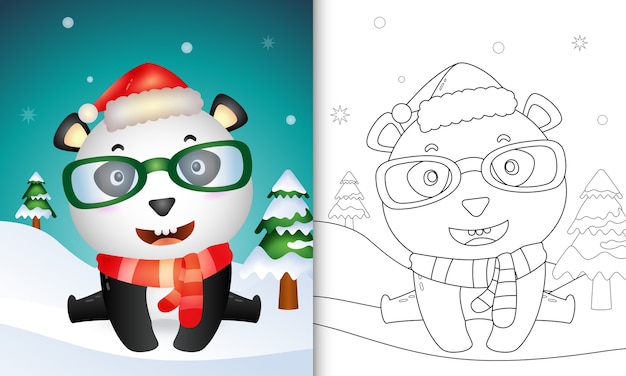 Livro de colorir com personagens de natal de um panda