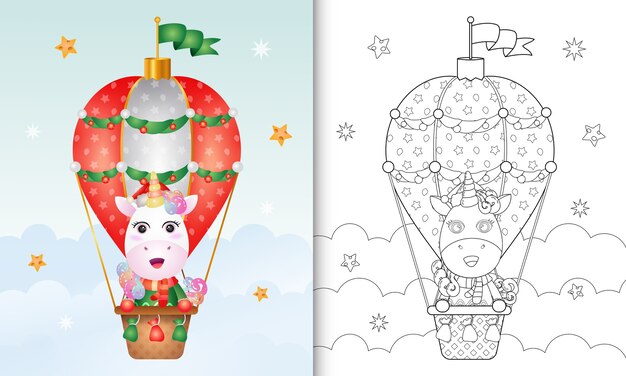 Livro de colorir com personagens de natal de unicórnio fofos