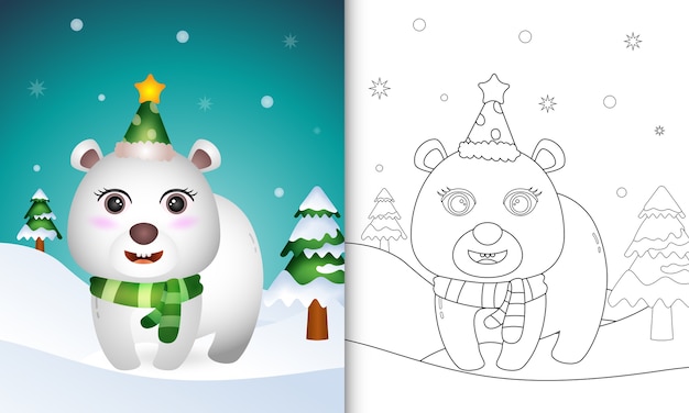 Livro de colorir com um urso polar fofo com um chapéu