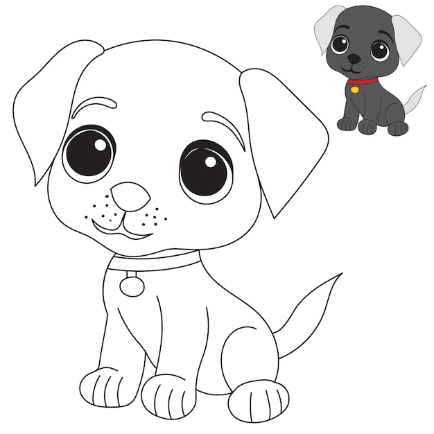 Livro de colorir de cachorro de desenho animado para crianças isoladas