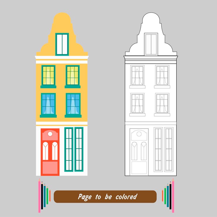 Vetor livro de colorir de construção com sótão
