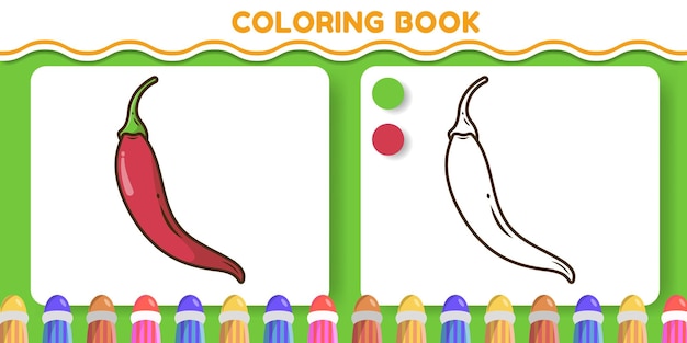 Livro de colorir de desenhos animados desenhados à mão com pimenta colorida e preta e branca para crianças