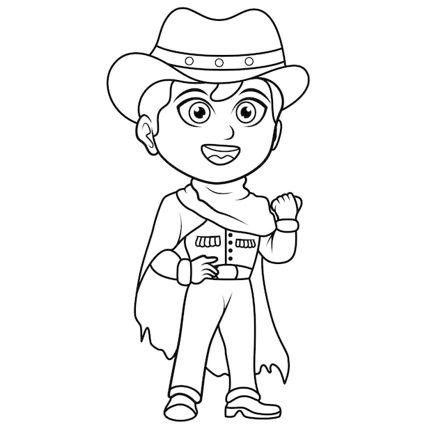 Livro de colorir de desenhos animados para crianças contorno de cowboy