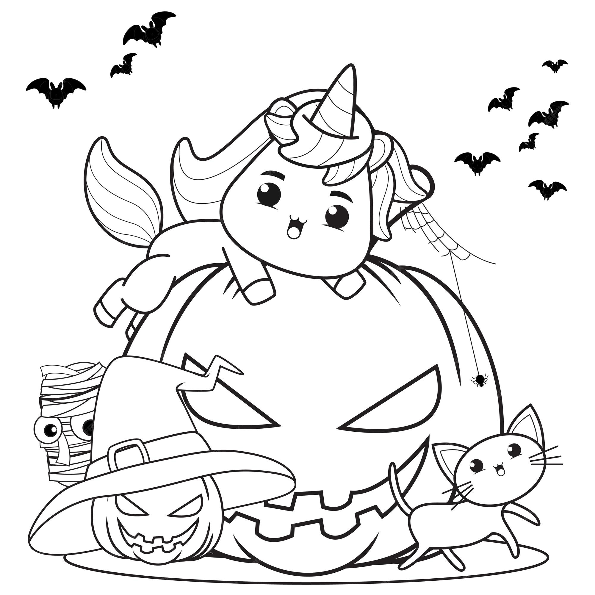 Unicórnio Fofo Em Livro De Terno De Bruxas Halloween Ilustração do