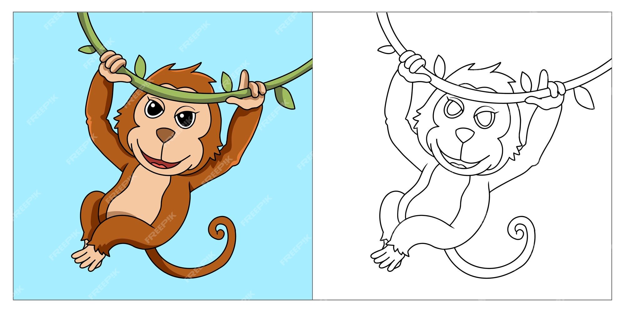 Ilustração Vetorial De Macaco De Desenho Animado - Livro De Colorir Para  Crianças Royalty Free SVG, Cliparts, Vetores, e Ilustrações Stock. Image  197879652