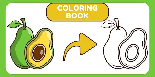 Livro de colorir desenho animado kawaii abacate desenhado à mão para crianças