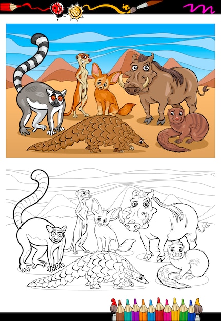 Livro de colorir desenhos animados de mamíferos africanos