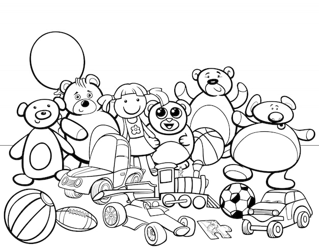 Livro de colorir desenhos animados para grupos de brinquedos