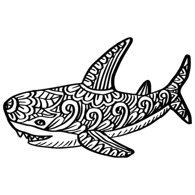 Livro de colorir do tubarão zentangle