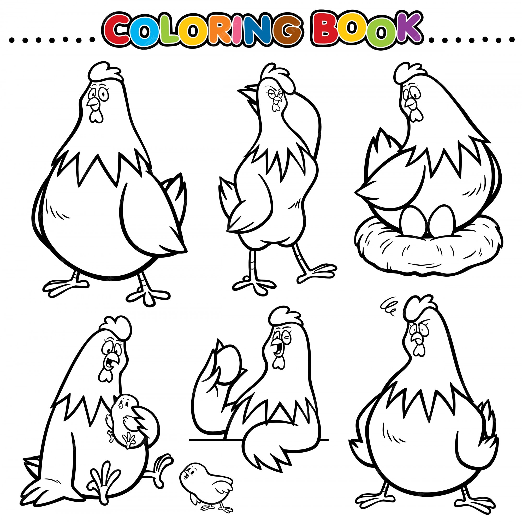 Desenho de livro para colorir Galinha preta e branca · Creative Fabrica