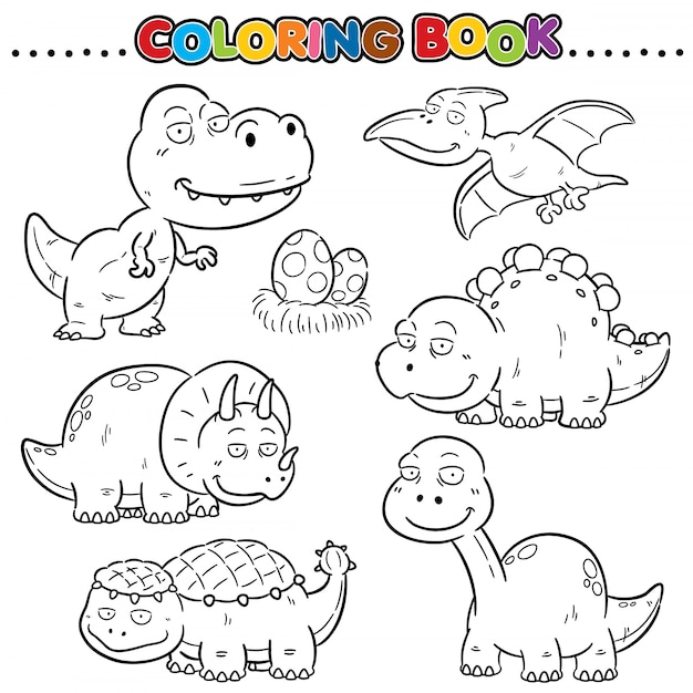 Livro de colorir dos desenhos animados - personagem de dinossauros