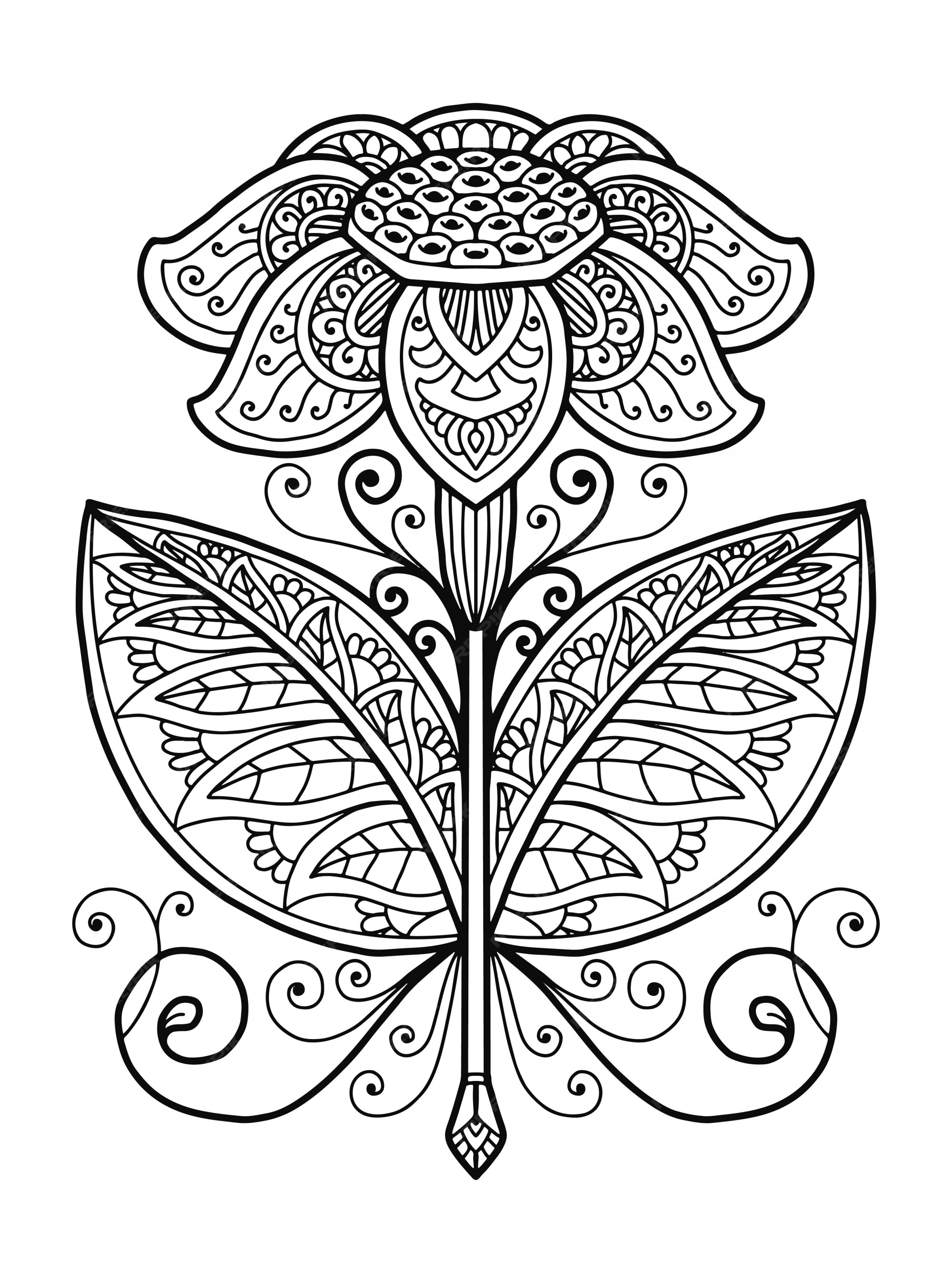 Desenho Floral De Flores De Mandala Para Colorir Meditação De Pintura  Ilustração do Vetor - Ilustração de hena, elegante: 218583966