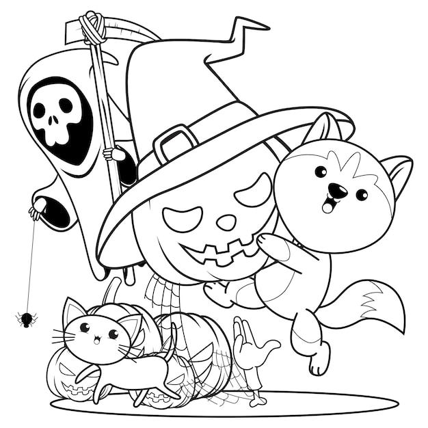 Livro de colorir halloween com um lindo husky 5