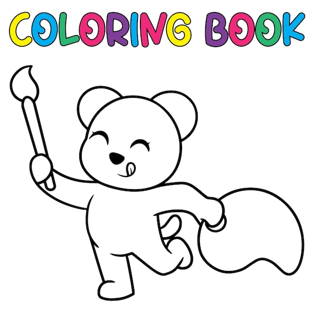 Livro de colorir ilustração vetorial de artista de urso panda fofo