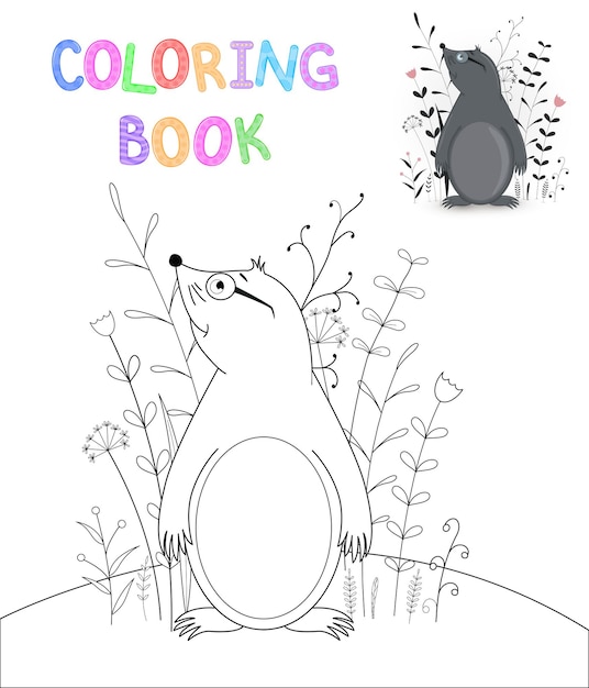 Livro de colorir infantil com animais dos desenhos animados. tarefas educacionais para crianças pré-escolares toupeira bonito.