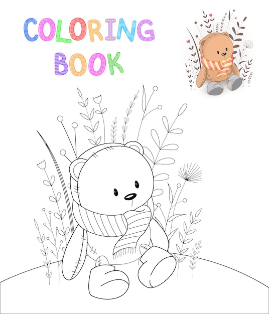 Vetor livro de colorir infantil com animais dos desenhos animados. tarefas educacionais para crianças pré-escolares urso bonito.