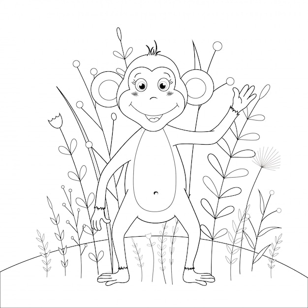 Livro de colorir infantil com animais dos desenhos animados. tarefas educativas para crianças pré-escolares macaco bonito