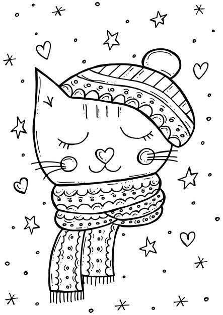 Livro de colorir infantil. ilustração em vetor inverno doodle desenhado à mão. feliz natal.
