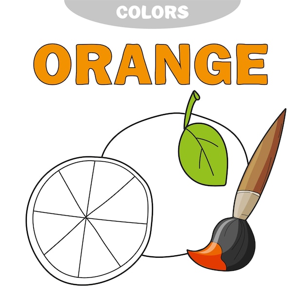 Livro de colorir laranja dos desenhos animados. ilustração vetorial para crianças. aprenda a cor laranja