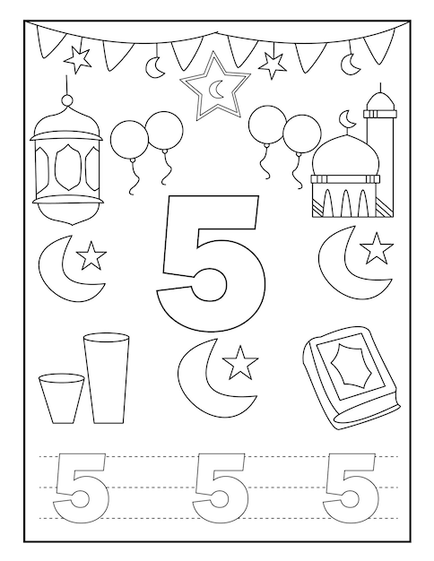 Livro de colorir número Ramadan com desenhos fofos