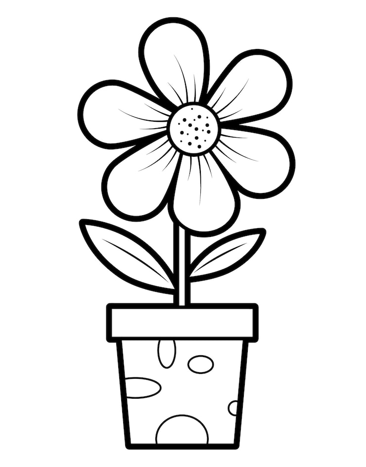 Vetor livro de colorir ou página para crianças. flor em vaso preto e branco