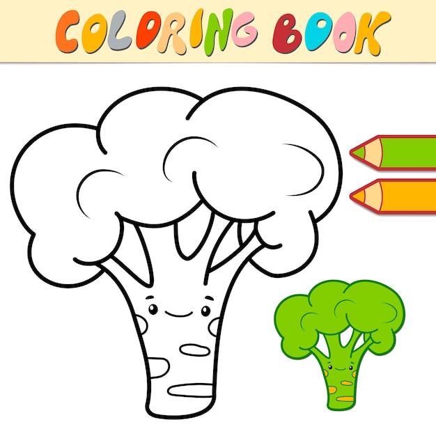 Livro de colorir ou página para crianças. ilustração em preto e branco de brócolis