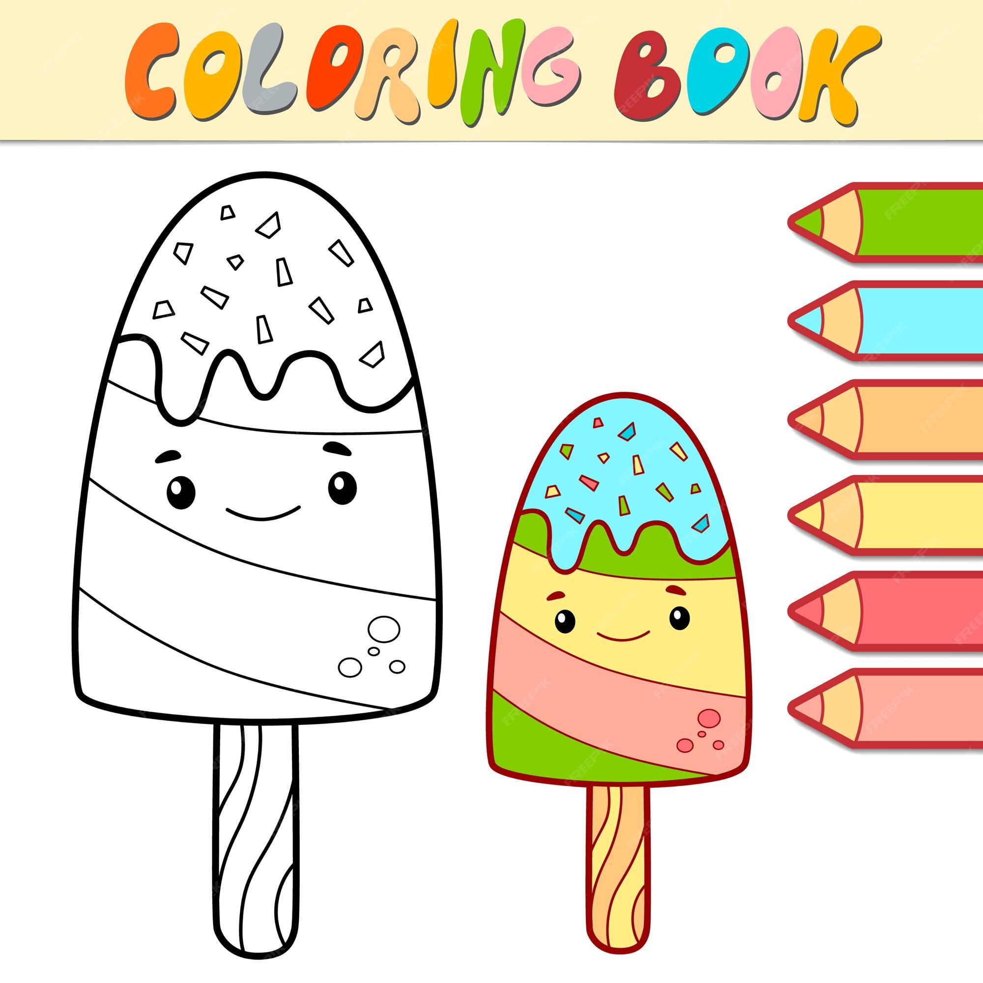 No livro de colorir, o melhor é que você pode pintar tudo do jeito que você  quiser! Então, se seu sorvete favorito é o de chocolate, você pode pintar  a