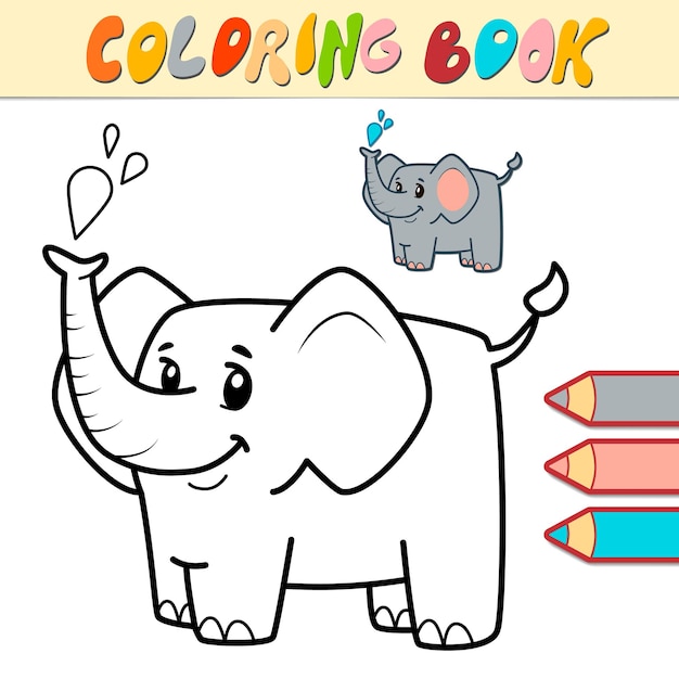 Livro de colorir ou página para crianças. ilustração em vetor elefante preto e branco