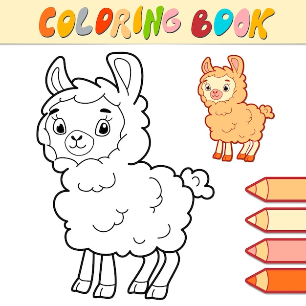 Livro de colorir ou página para crianças. ilustração em vetor ovelha em preto e branco