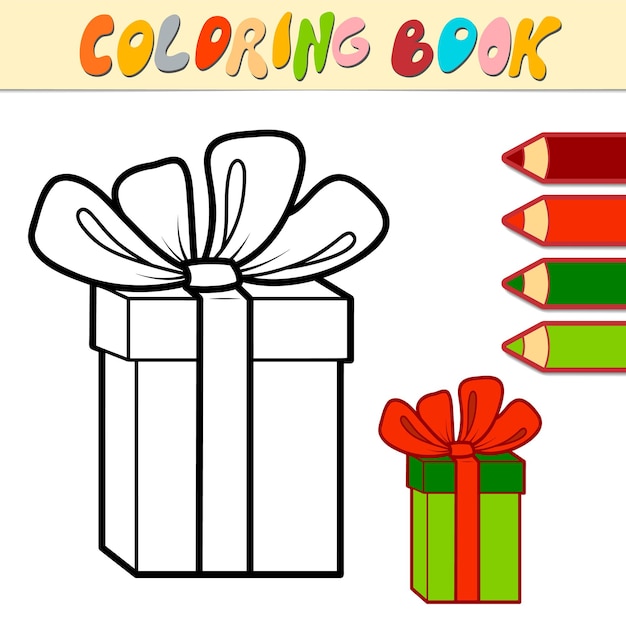 Livro de colorir ou página para crianças. ilustração em vetor presente de natal em preto e branco