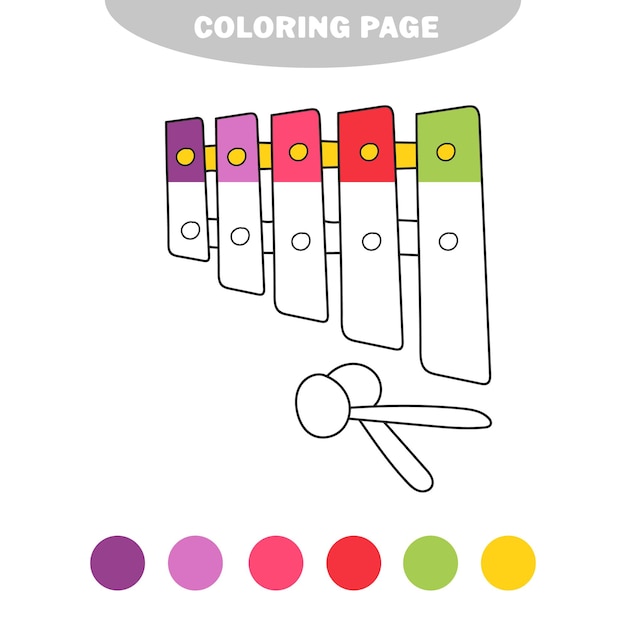 Livro de colorir para colorir simples para xilofone de instrumentos musicais infantis