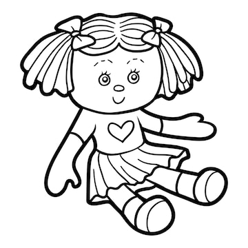 Desenho para colorir Boneca preta e branca para crianças · Creative Fabrica